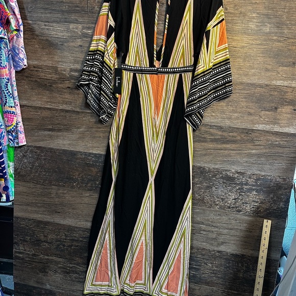 Lulu's Black and Orange Plunge Maxi Sundress Size XS - Picture 1 of 10